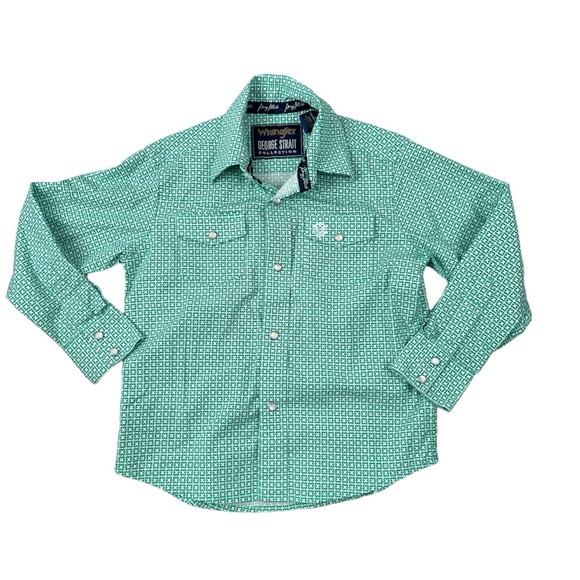 Wrangler George Strait Collection Pearl Snap Button Up Shirt Green/White Small - Picture 9 of 9